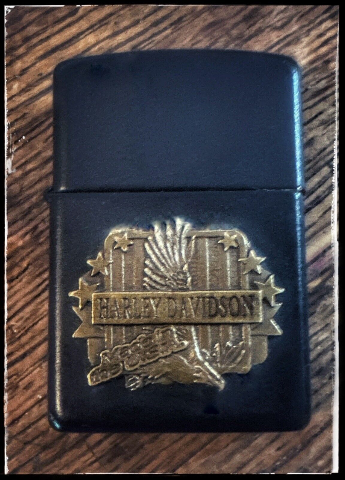 VINTAGE RETIRED ZIPPO Harley Davidson Black & Bronze, Eagle, Made In USA, Flag