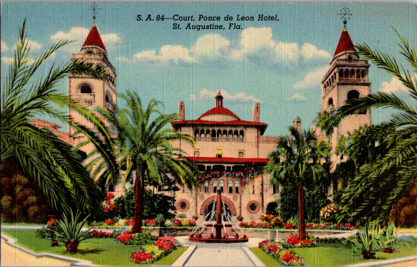 Vintage 1940's Court Ponce De Leon Hotel St. Augustine, Florida FL Postcard