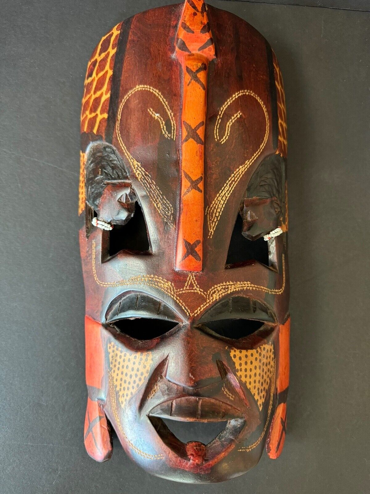 Large Primitive Tribal Vintage African Mask Hand Carved Wood Native Art
