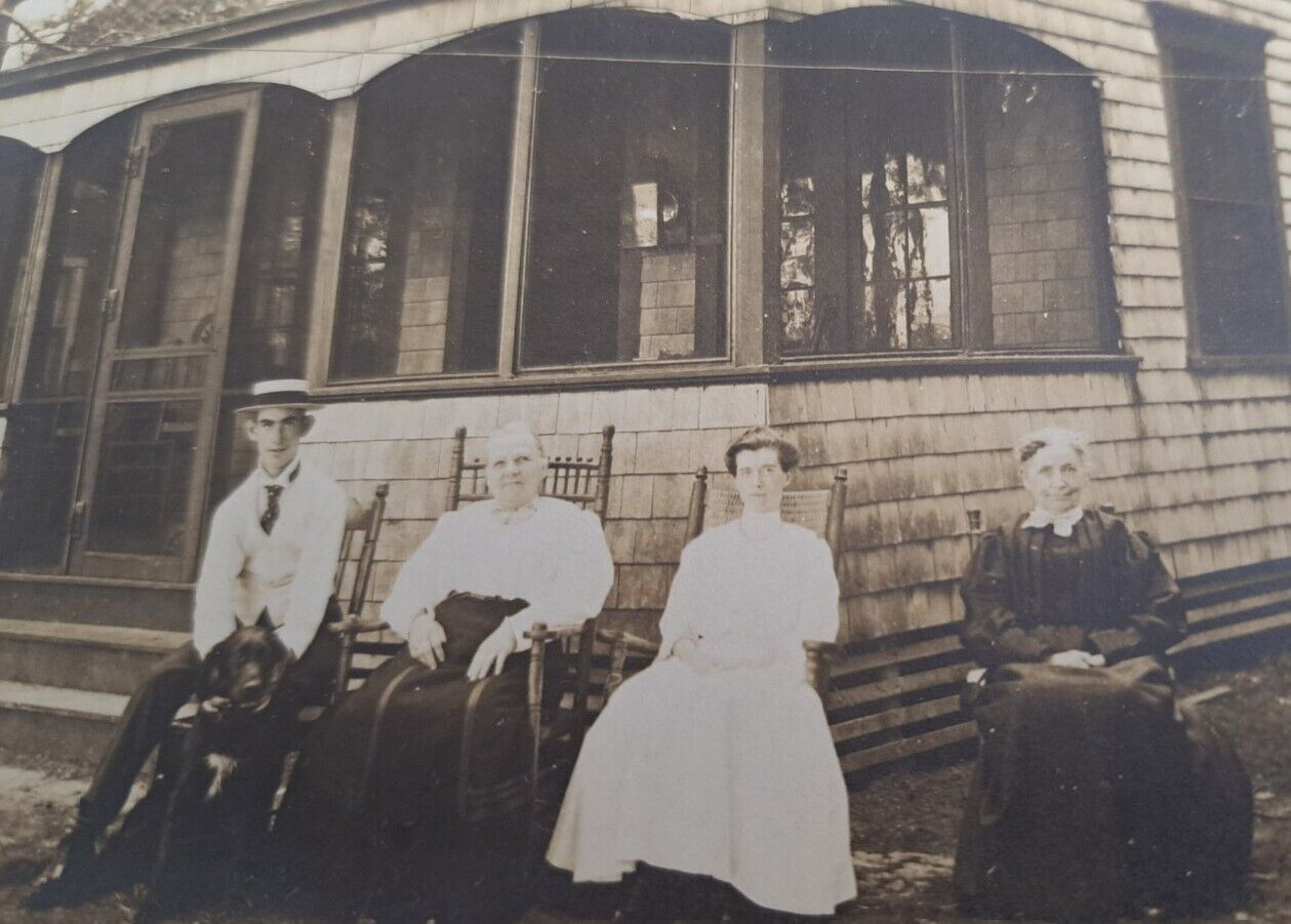 RPPC Real Photo Postcard Early 1900's People Gathered In Front of House Unposted
