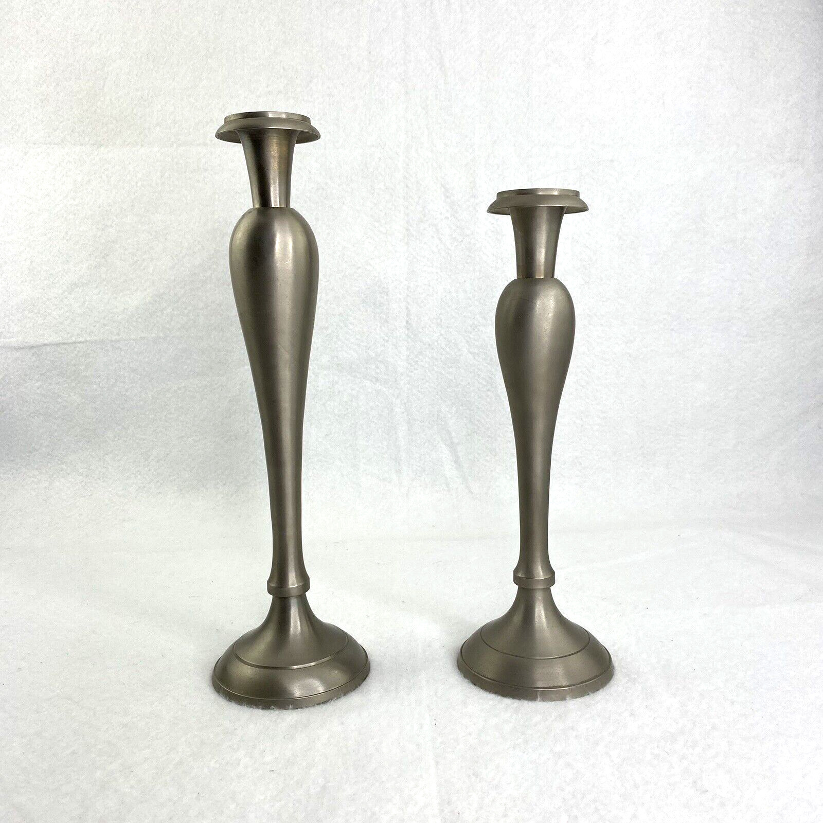 Vintage Bombay Company Set of 2 Pewter Offsetting Candlesticks 12\