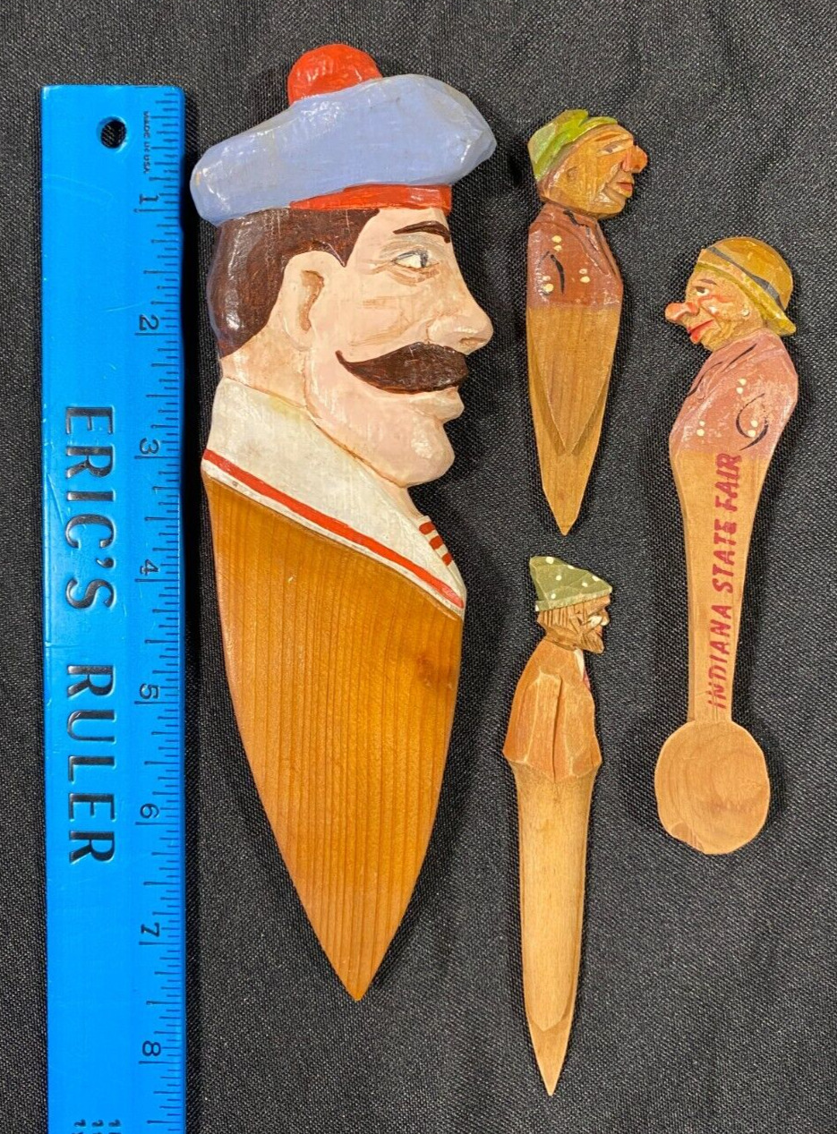 1930s'-60s' VTG Wooden Knife Mail Openers lot (4) w/ Wooden Spoon NH 112523