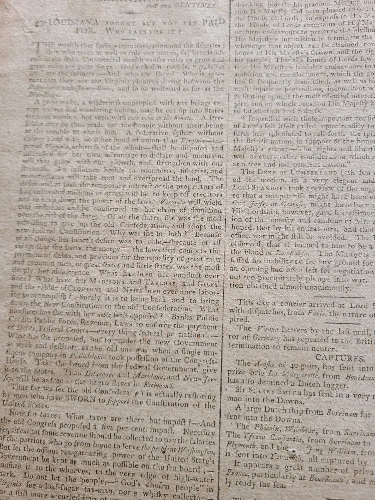 Historical Newspaper Criticizing The Louisiana Purchase 1803