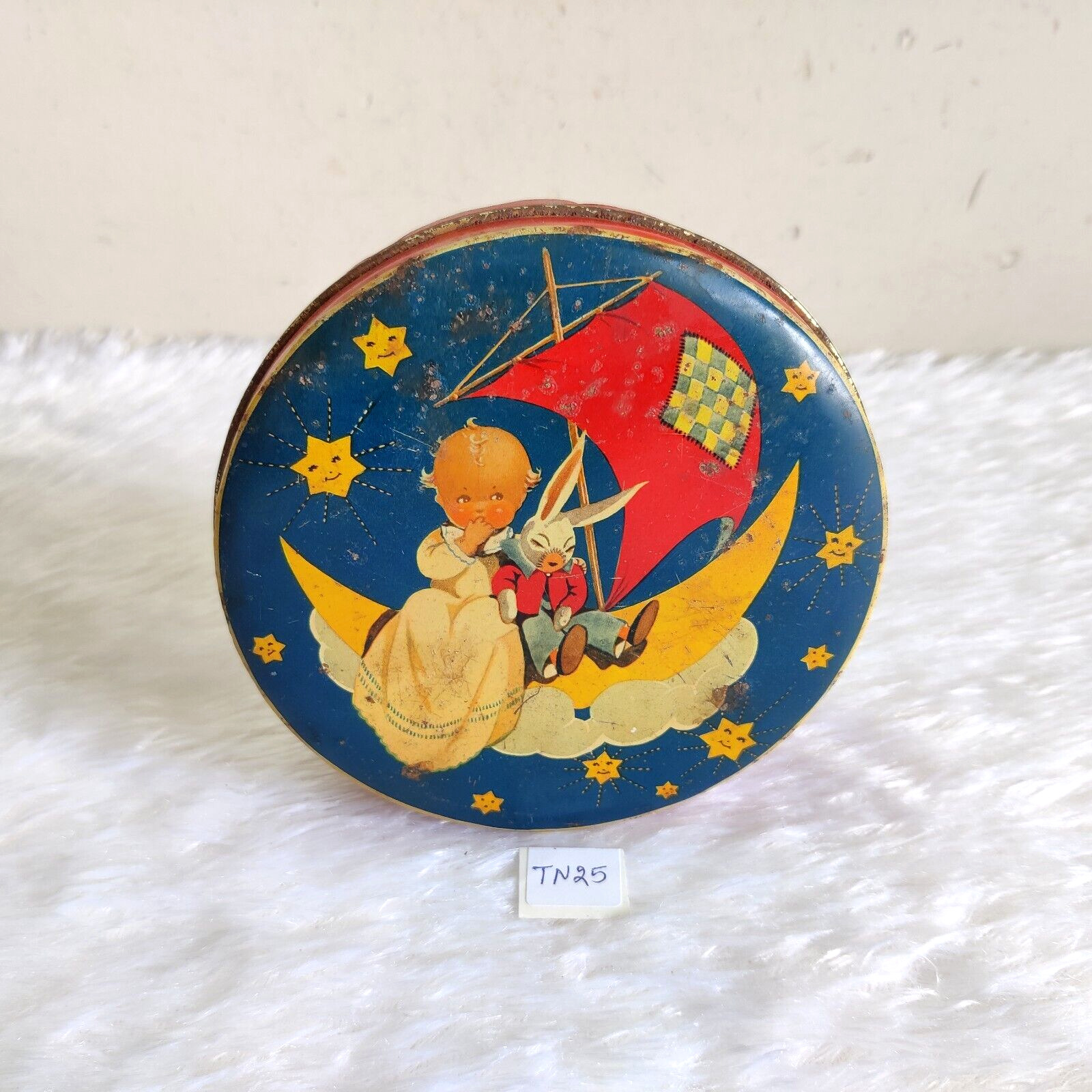 Vintage Girl Rabbit Star Moon Nursery Rhyme Graphics Parry Confectionery Tin T25