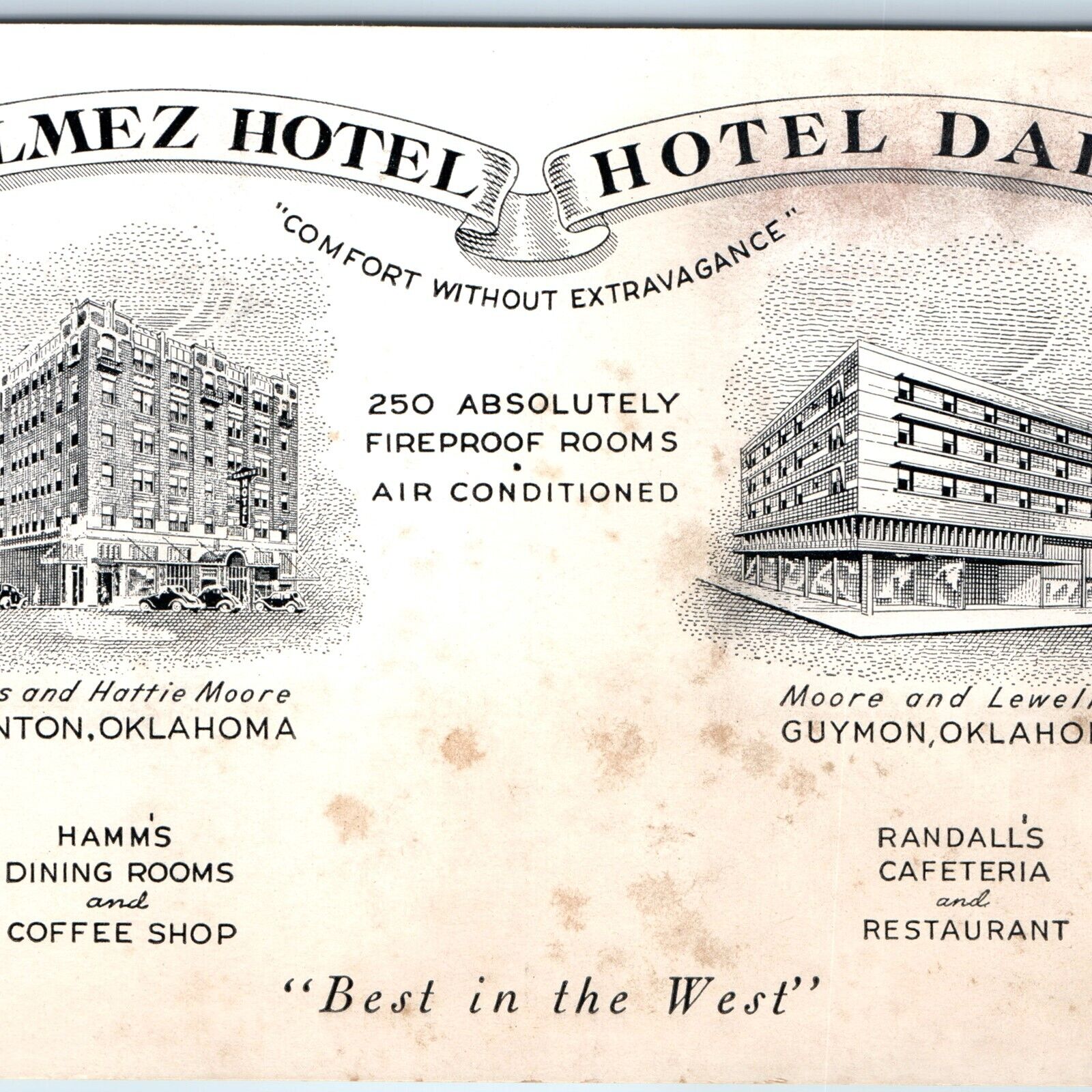 c1940s Clinton / Guymon, Okla Calmez Hotel Hotel Dale Advertising Postcard A242