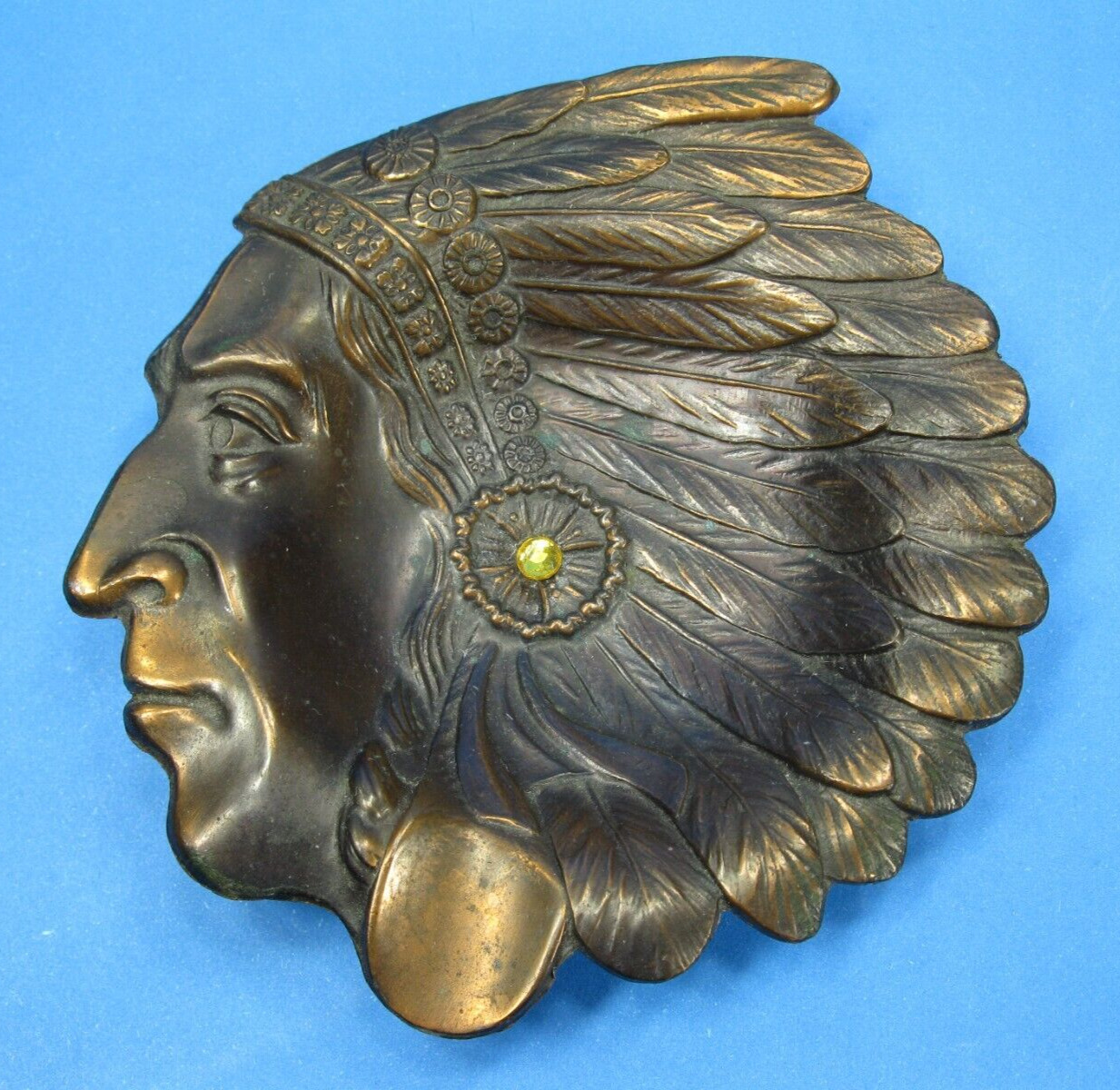 Native American Indian Chief Copper Ashtray Made in Japan Vintage