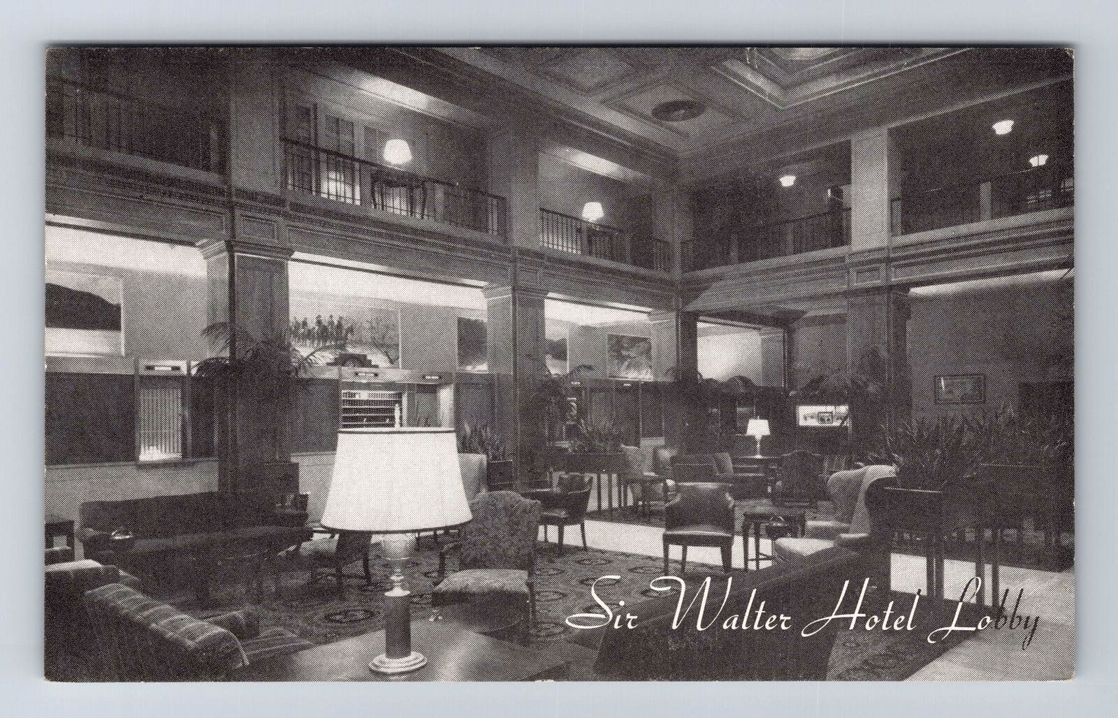 Raleigh NC-North Carolina, Sir Walter Hotel Lobby Advertising, Vintage Postcard