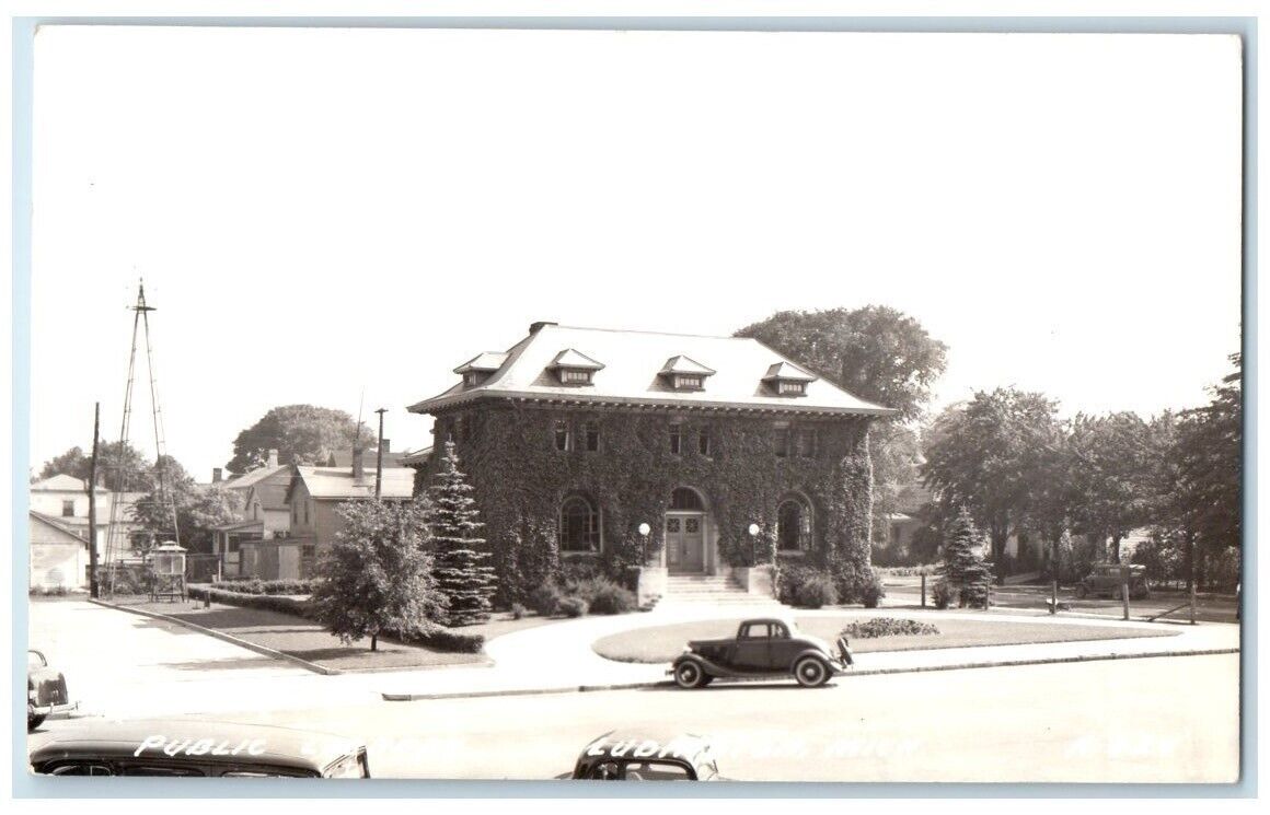 c1930's Public Library Building View Ludington MI RPPC Photo Unposted Postcard