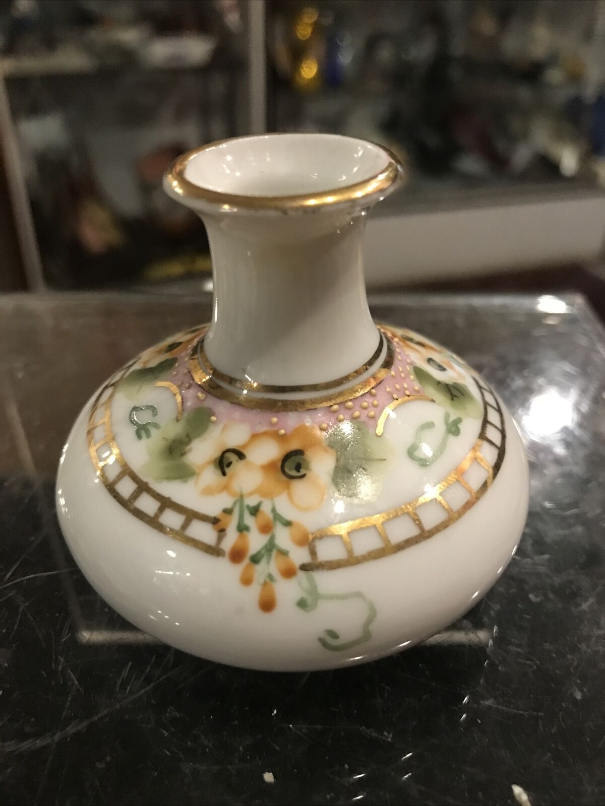 Vintage Antique Miniature Gold Gilded Floral Flower Vase