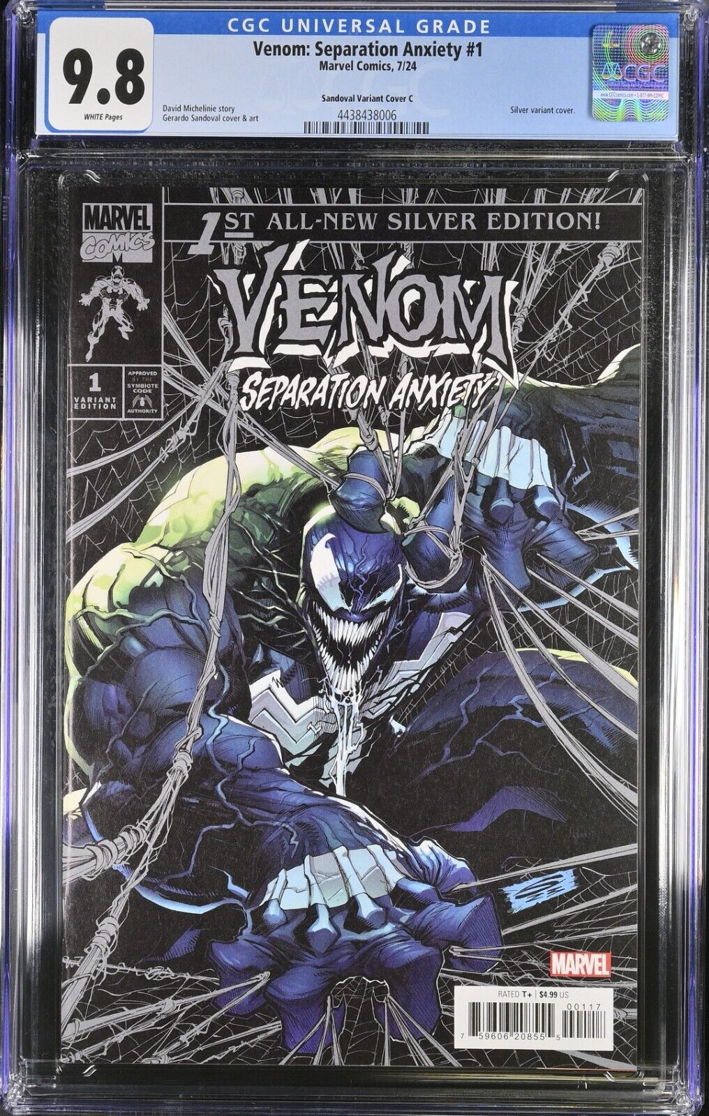 Venom Separation Anxiety #1 Sandoval Silver 1:100 Variant CGC 9.8 Marvel Comics