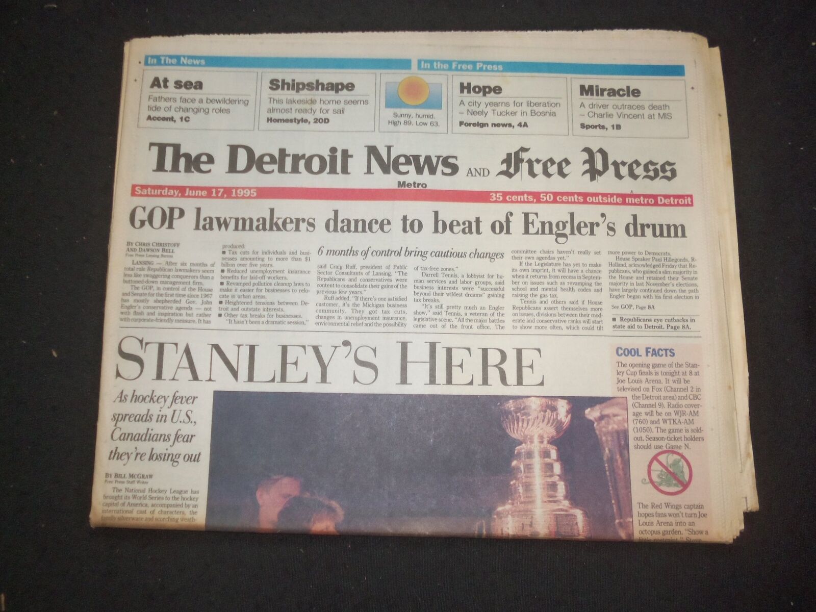 1995 JUNE 17 DETROIT NEWS/FREE PRESS NEWSPAPER - GOP LAWMAKERS, ENGLER - NP 7723