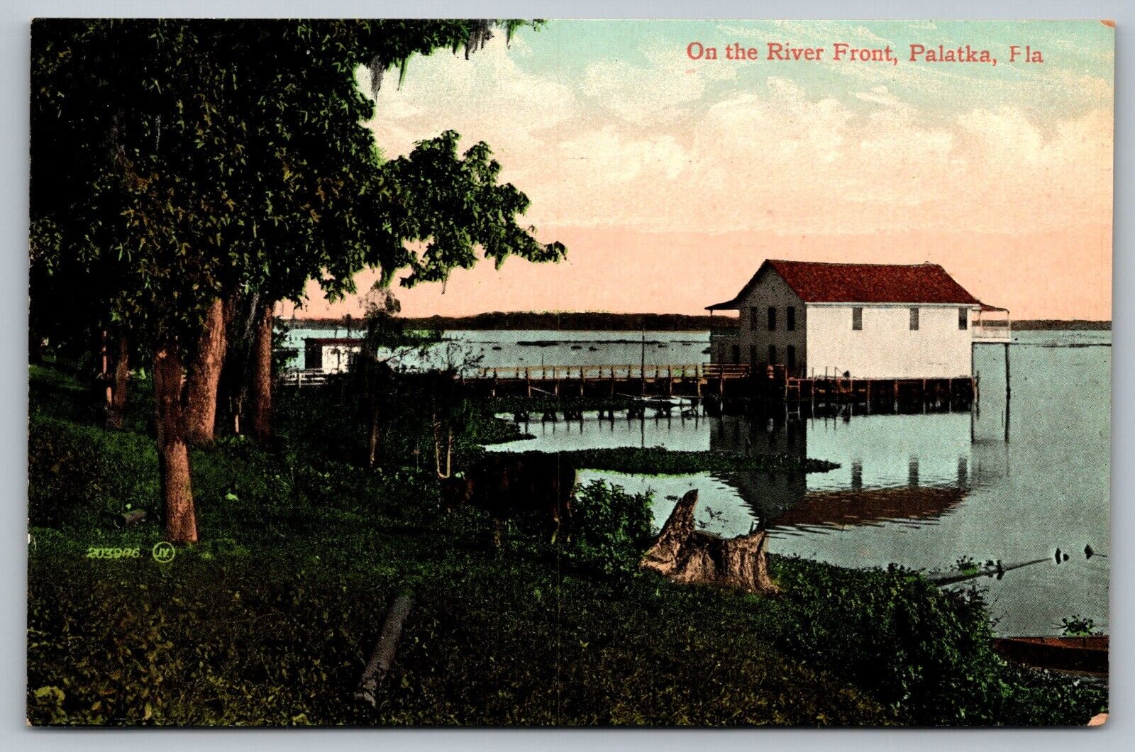 Postcard On The River Front Palatka Florida Dock Boat House c 1910 Antique Rare