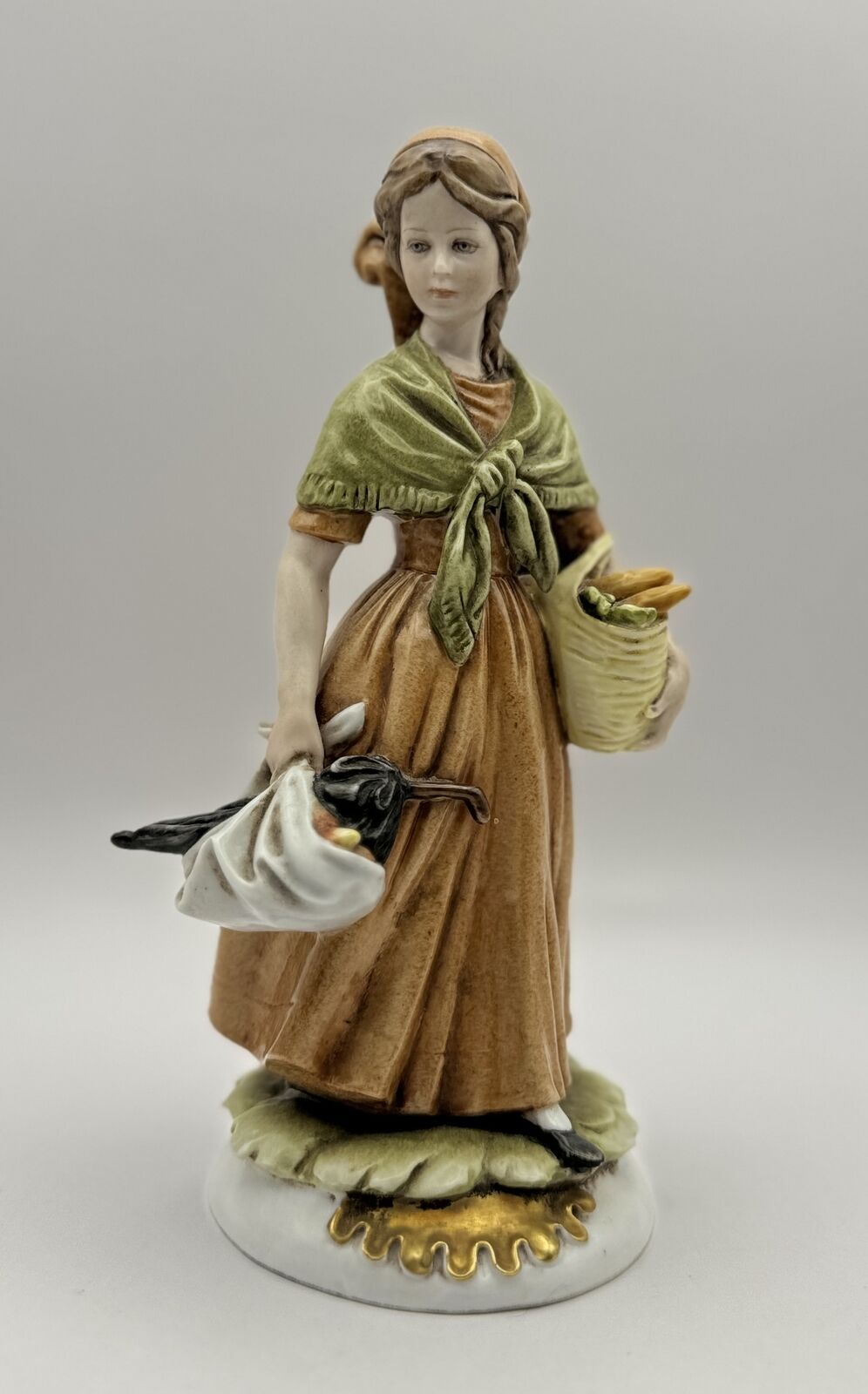 Capodimonte Porcelain Figurine of a Young Woman with Basket and Duck