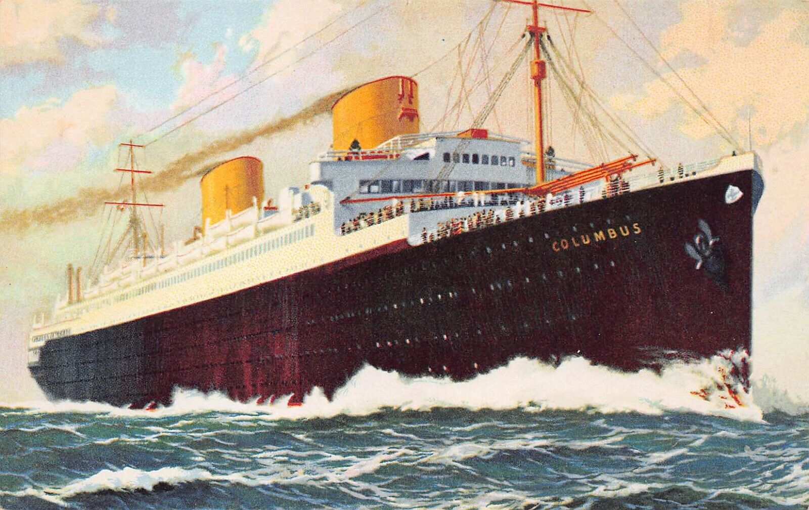 SS Columbus Ship Ocean Cruise Liner Lloyd Bremen Hindenburg Vtg Postcard D47