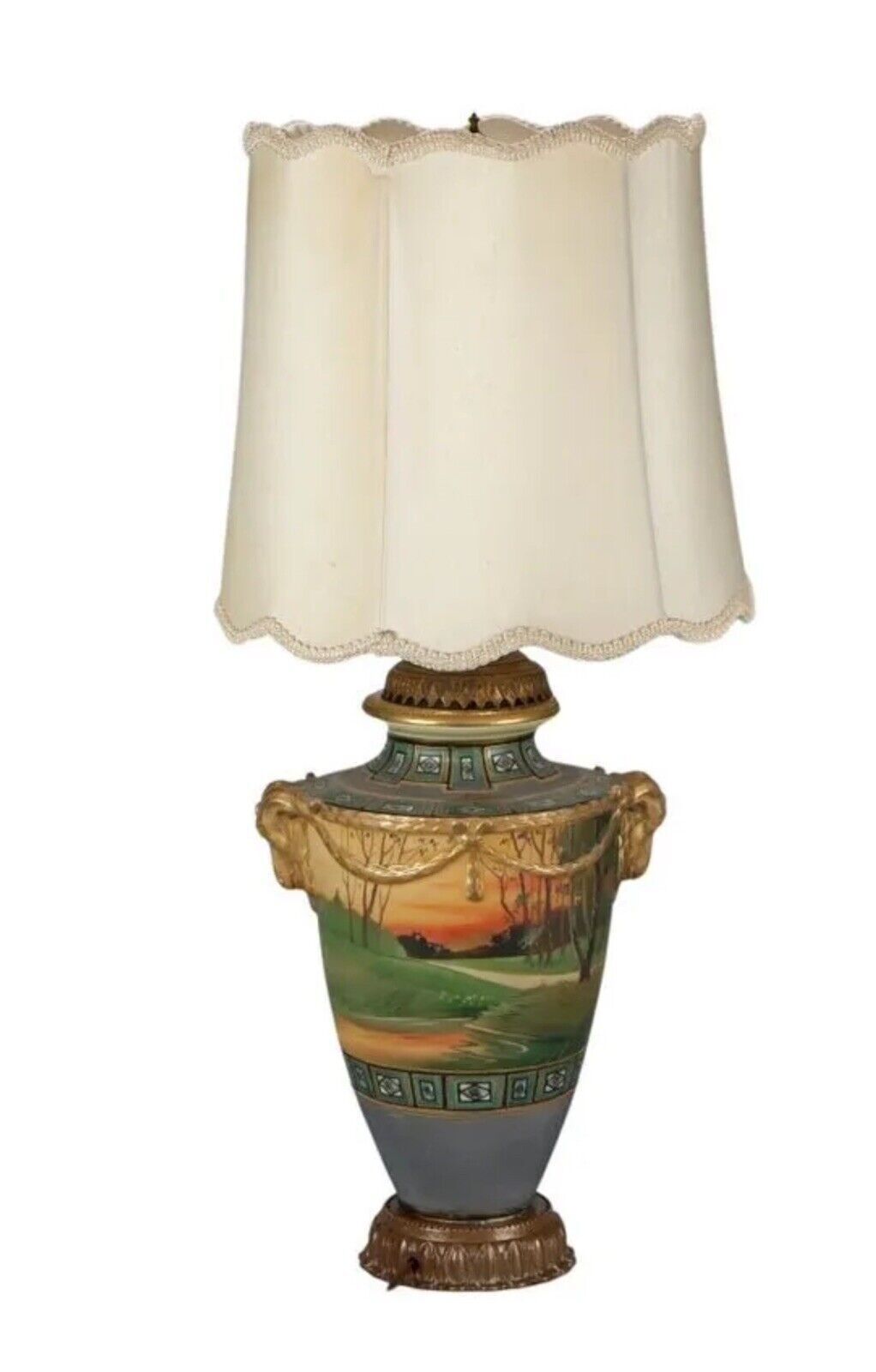 Antique Nippon Porcelain Hand Painted & Gilt Decorated Lamp