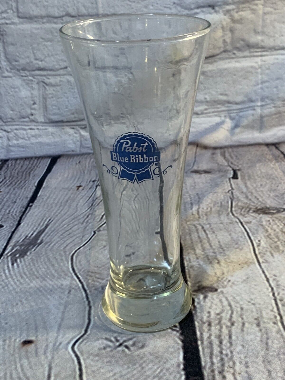 Vintage 7.5 Inch Pabst Blue Ribbon Beer Tall Pilsner Style Glass 1970's MCM