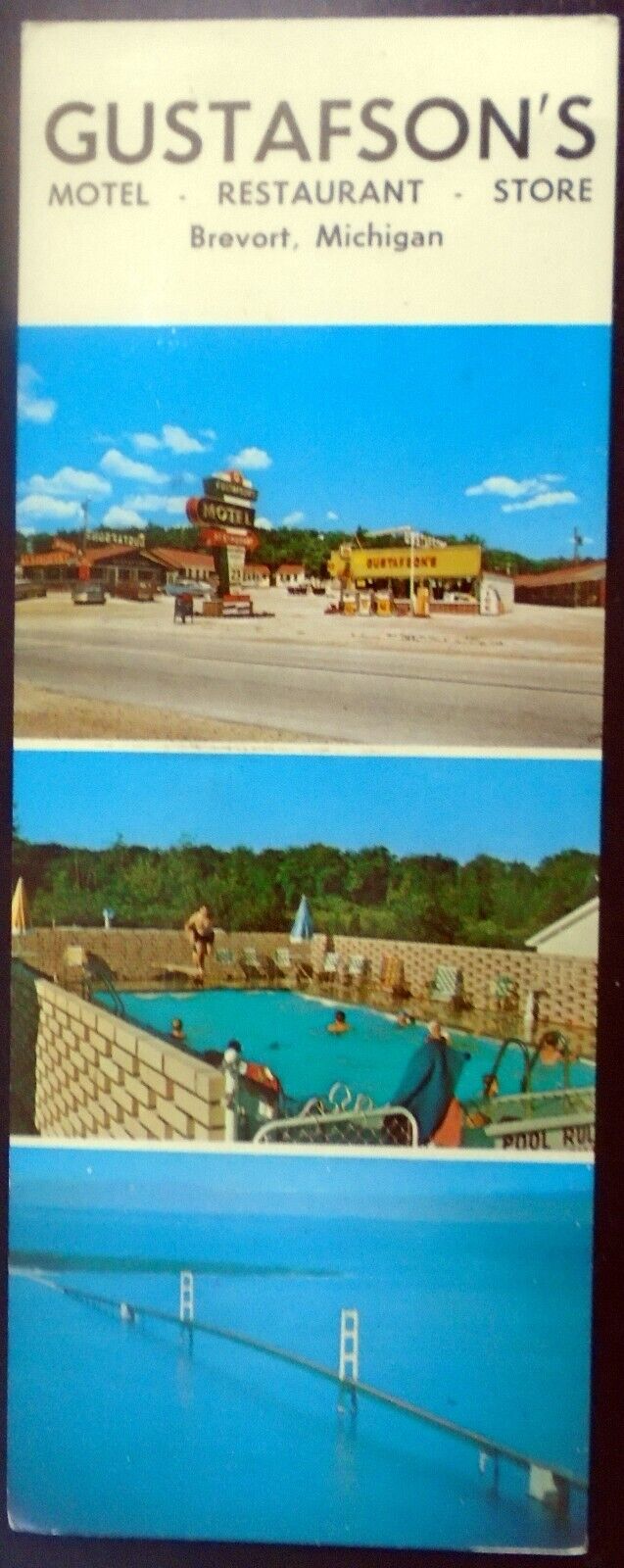1969 Gustafson’s Resort Restaurant & Store, Brevort Michigan Map Long Postcard