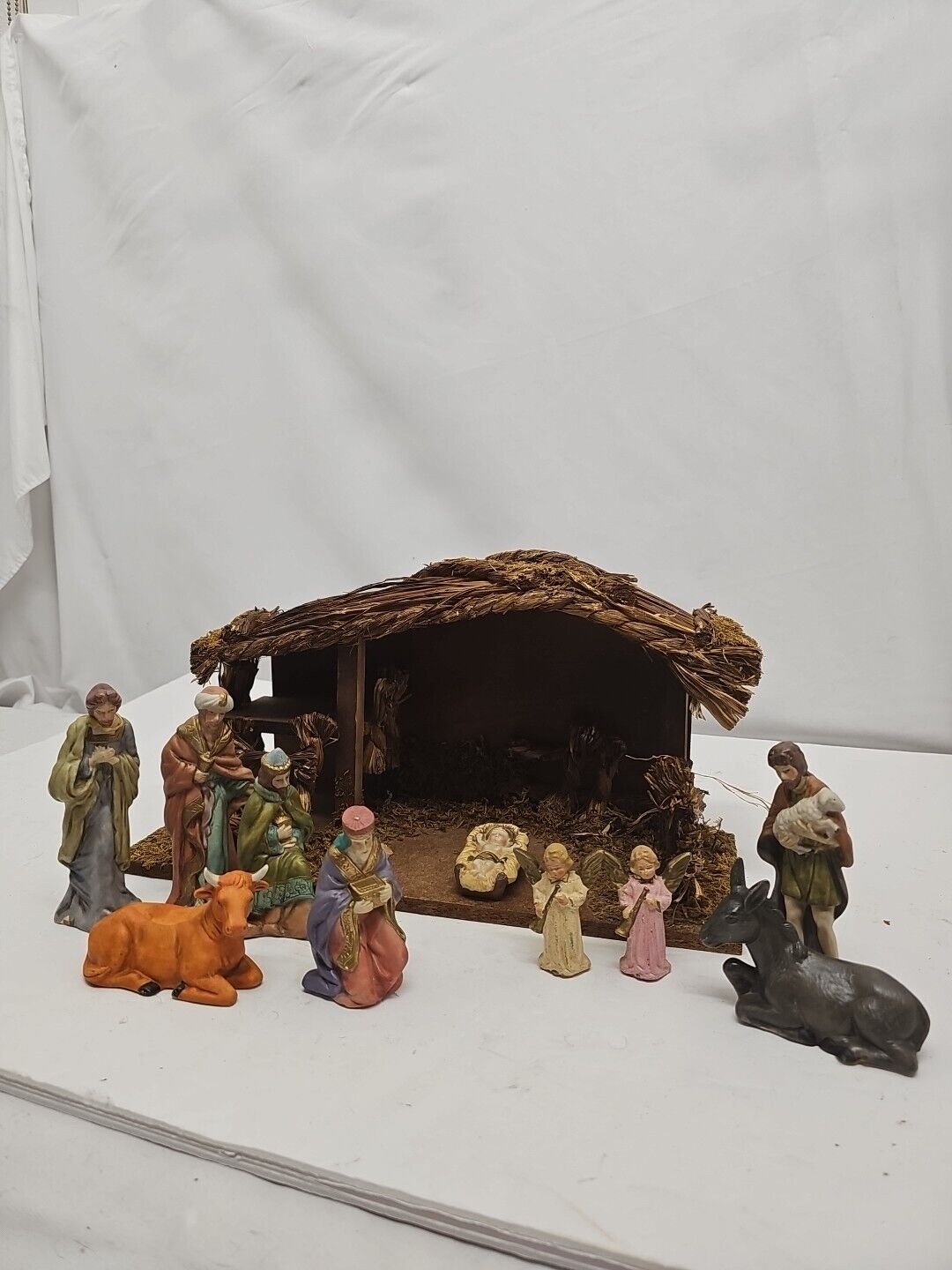 VTG Brinns PGH Nativity Scene Set 10 Pieces Vintage Ceramic And Wood Jesus Birth