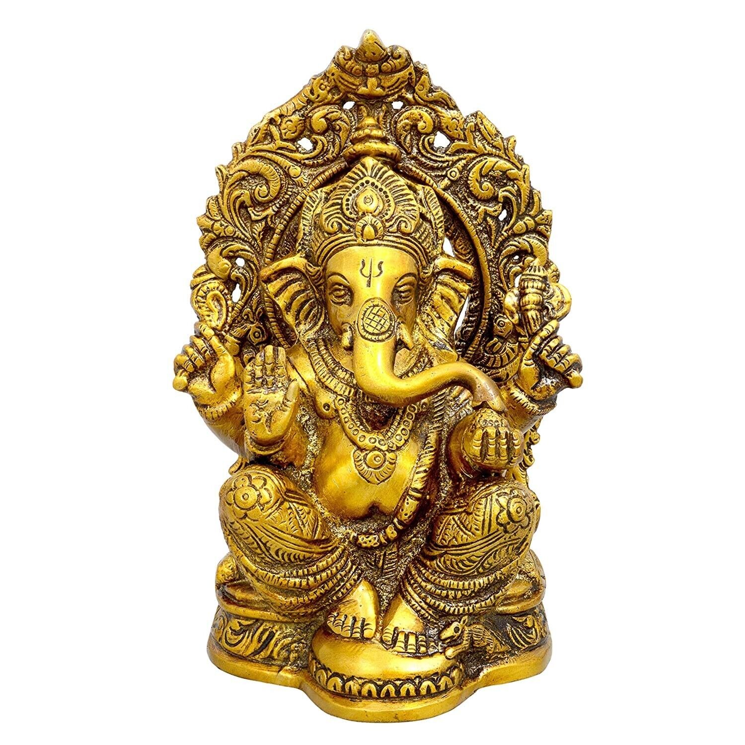Ganesha Brass Handcrafted Antique Finish Bhagwan Ganpati Idol, Height : 9 Inch