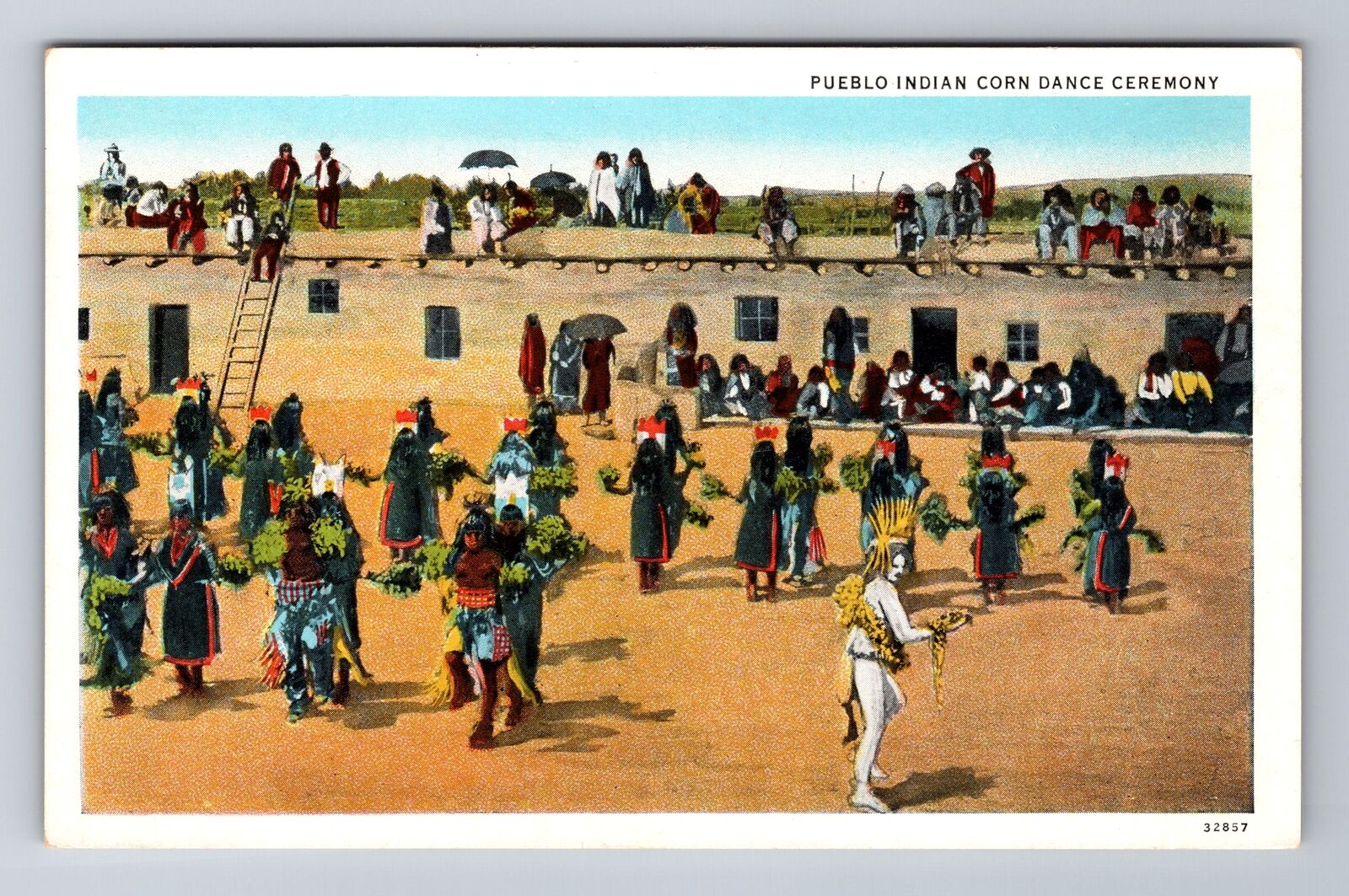 Santa Fe NM-New Mexico, Pueblo Indian Corn Dance Ceremony, Vintage Postcard