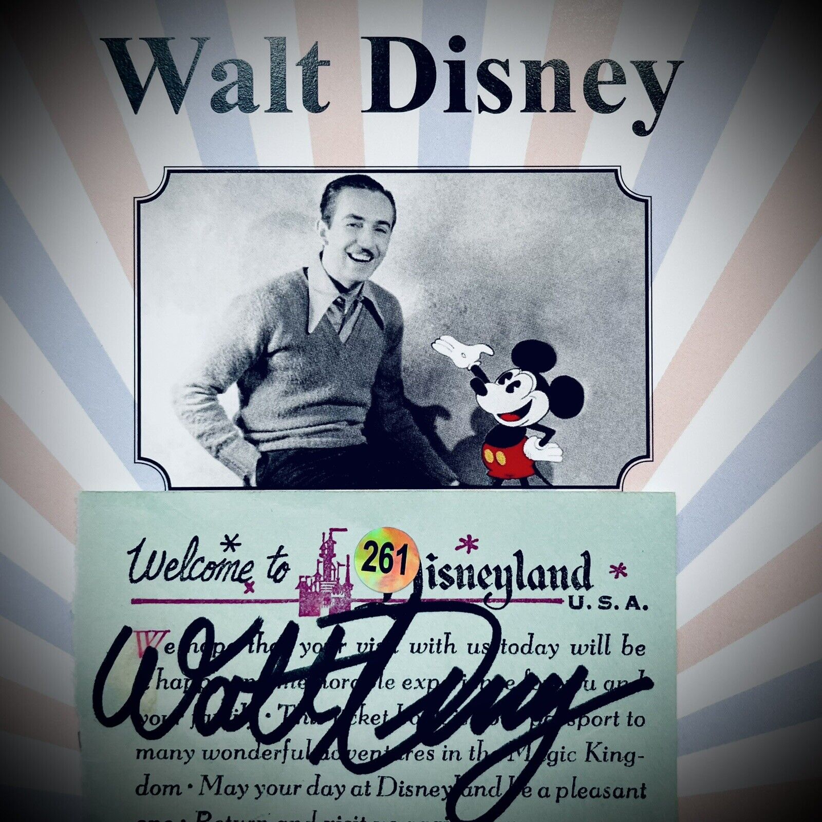 Walt Disney Autograph Signed Disneyland Tickect 1960s W/ Notary Framed AUTHENTIC