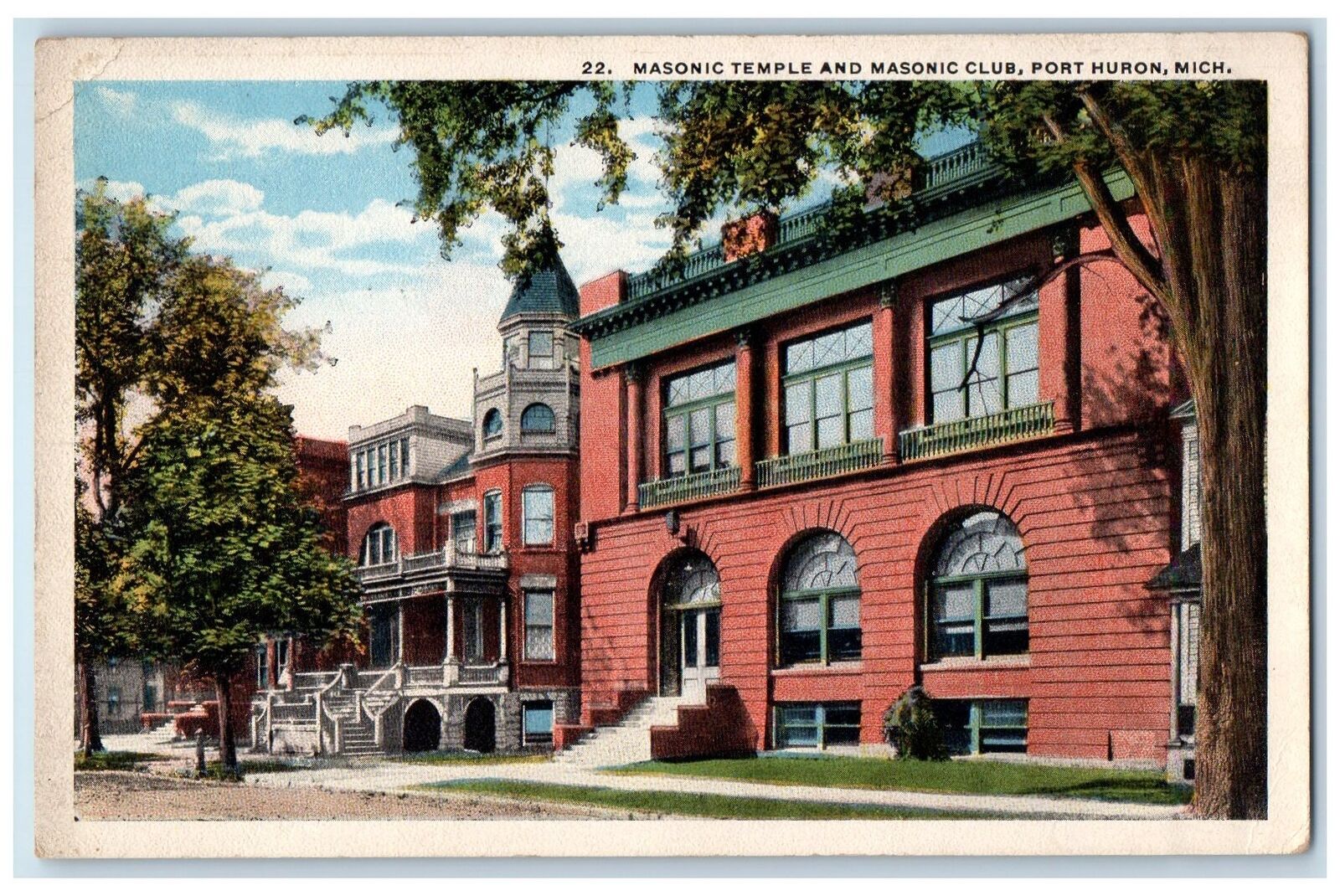 c1940s Masonic Temple And Masonic Club Port Huron Michigan MI Unposted Postcard