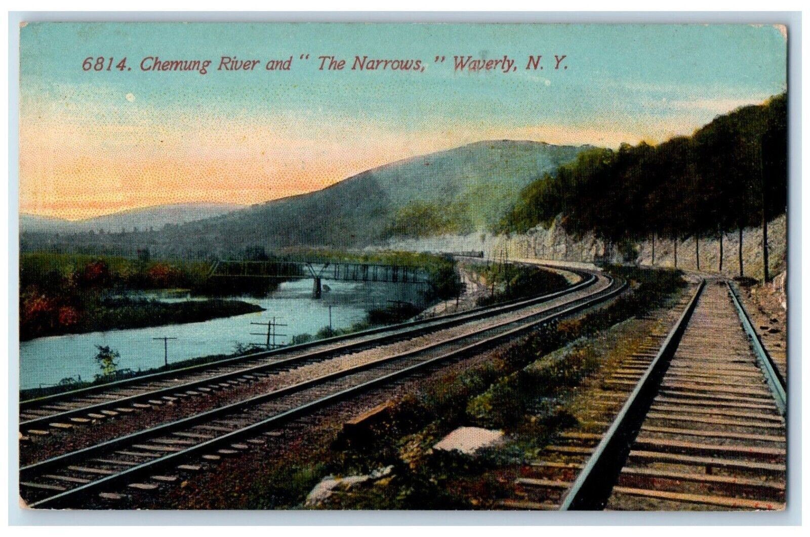 c1910 Chemung River Narrows Railroad Waverly New York Vintage Unposted Postcard