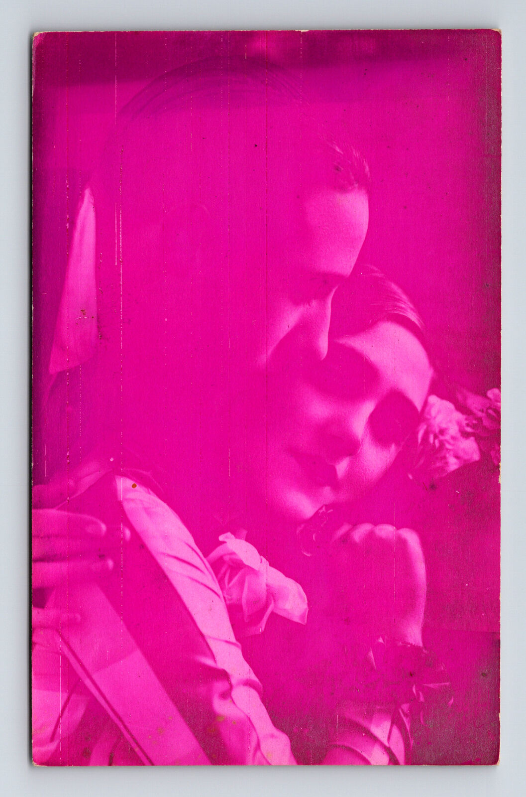 French RPPC Hot Pink Portrait of Man & Woman Postcard