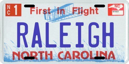 Raleigh North Carolina Aluminum NC License Plate 
