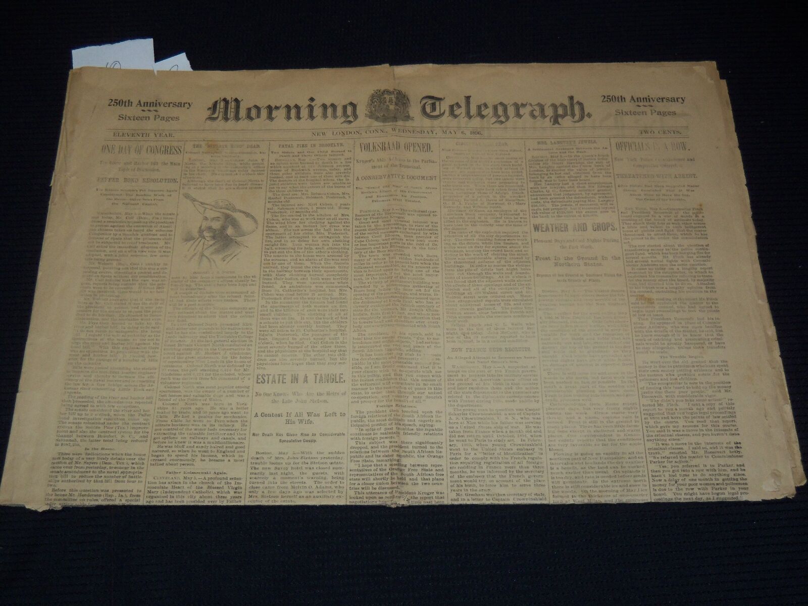 1896 MAY 6 MORNING TELEGRAPH NEWSPAPER - 250TH ANNIVERSARY - NP 2152F