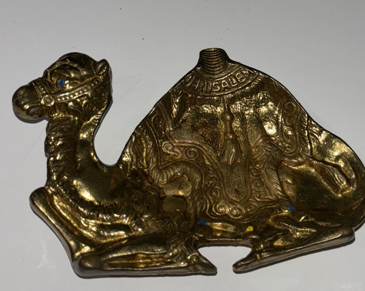 VINTAGE 1960s Solid Brass Camel Incense Trinket Dish Decorative From Jerusalem