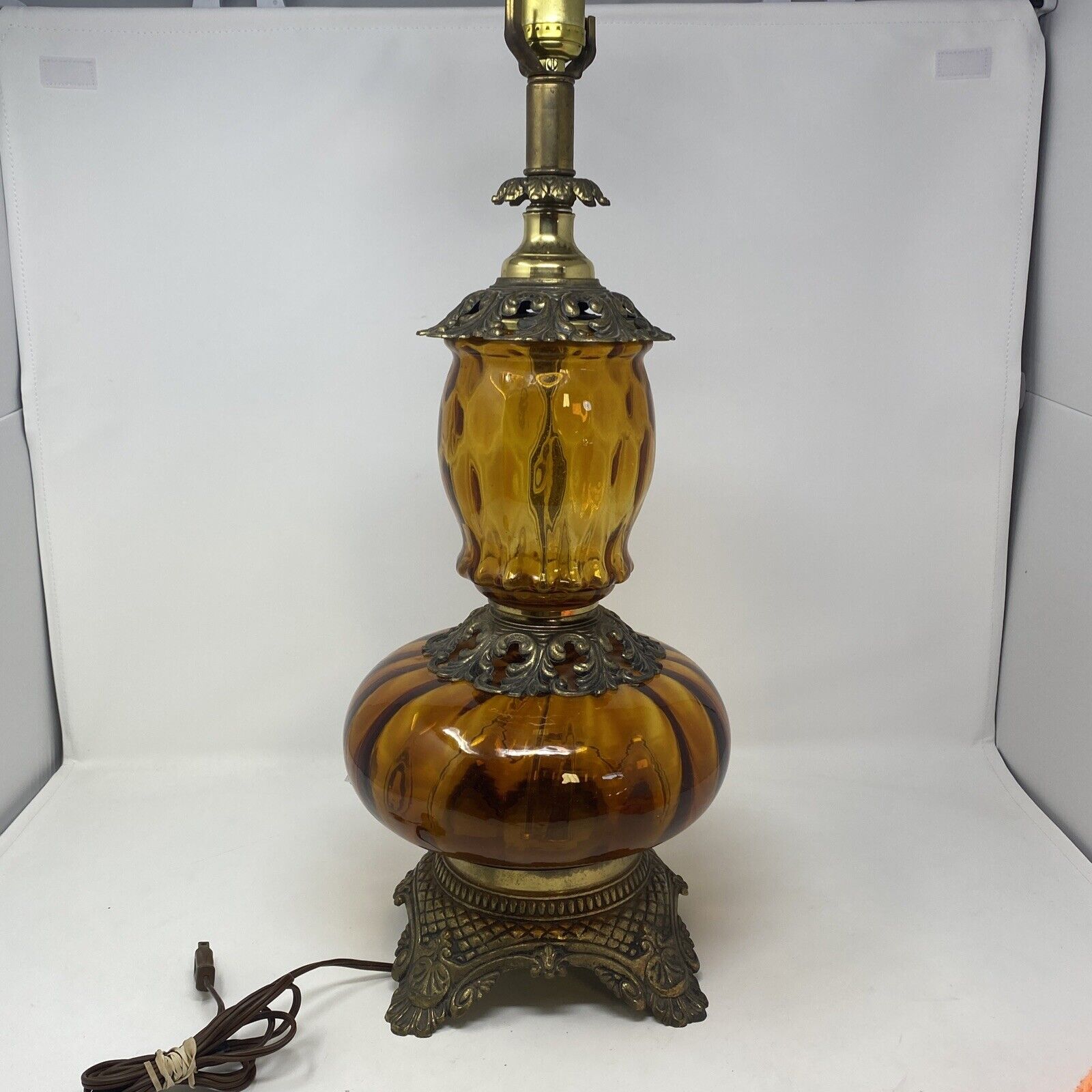 Vintage M.C. Co. Min Century Modern Amber Glass Brass Table Lamp