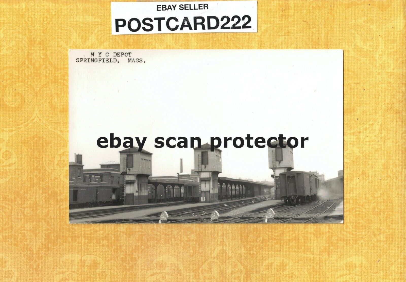 MA Springfield 1940s era vintage RPPC postcard N.Y.C. Depot Mass Railroad trains