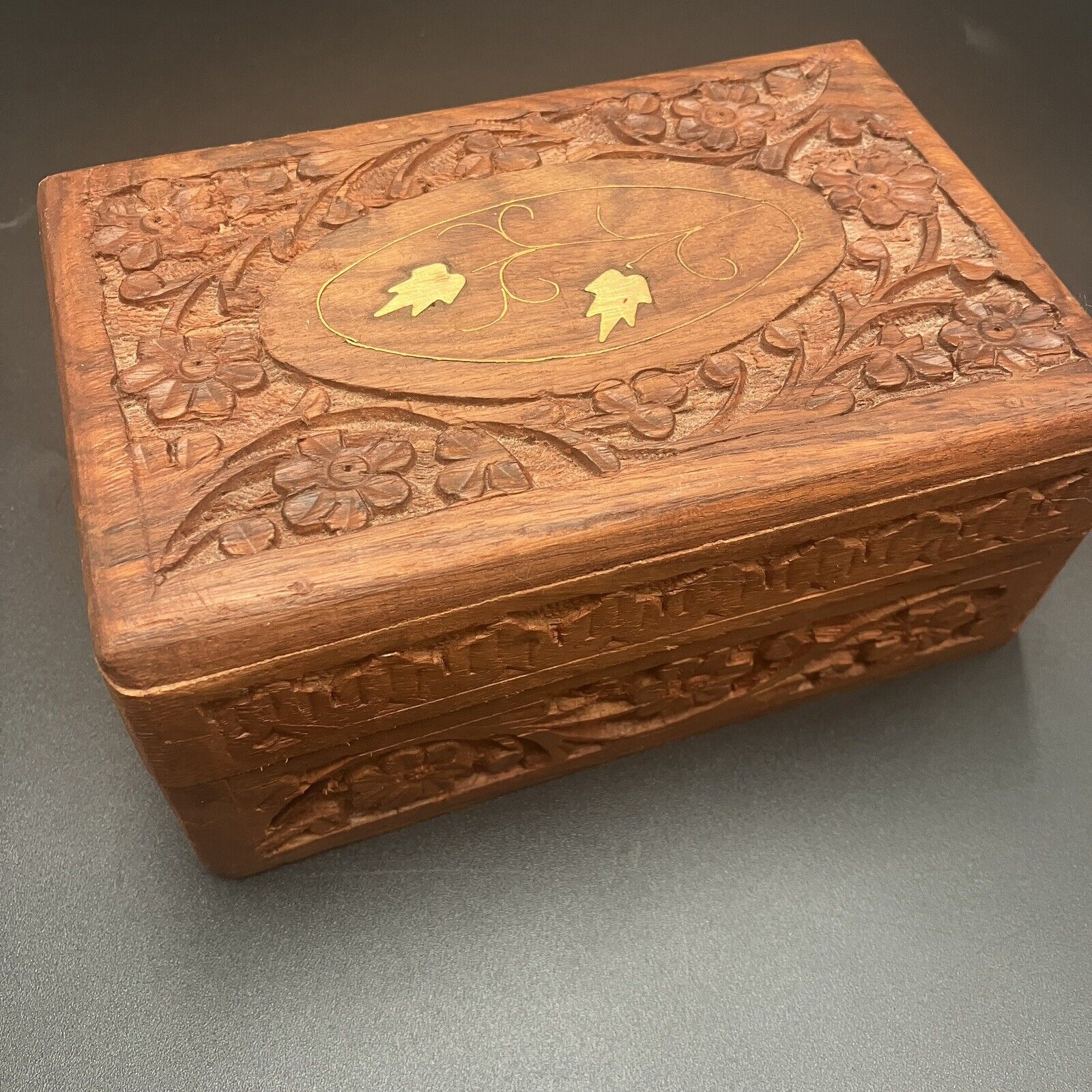 Vintage Ornate Box Wooden Carved TAROT Box Curio Wicca Keepsake India Jewelry 