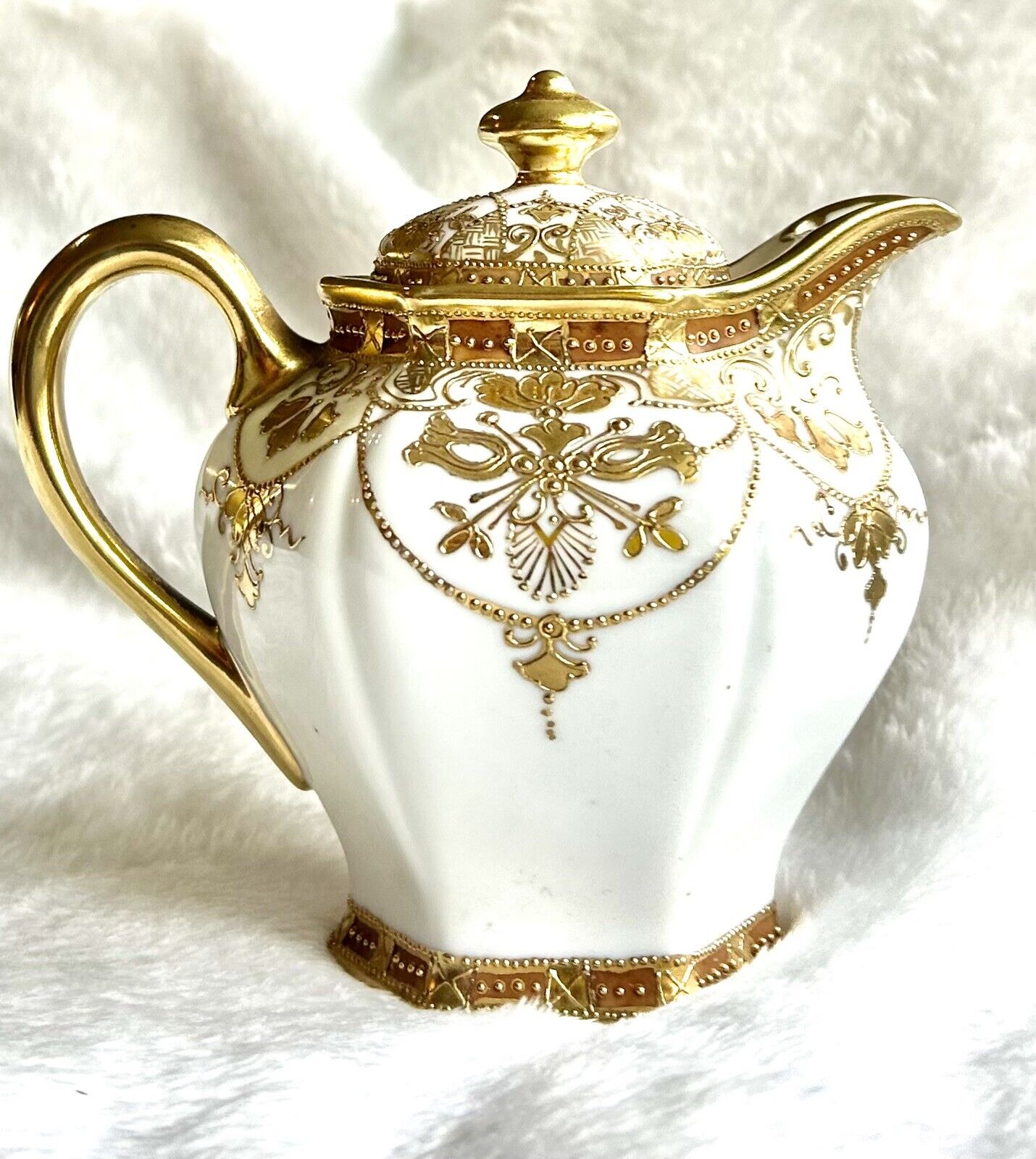 Antique Hand Painted Nippon Teapot/Creamer ~ Gold Floral Trim