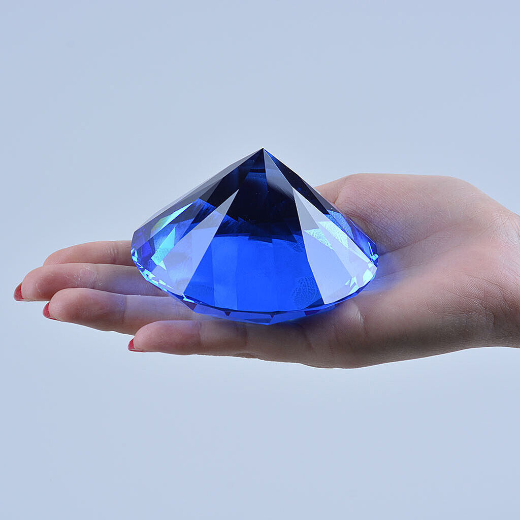 LONGWIN 80MM Blue Crystal Diamond Art Giant Glass Paperweight Wedding Decor