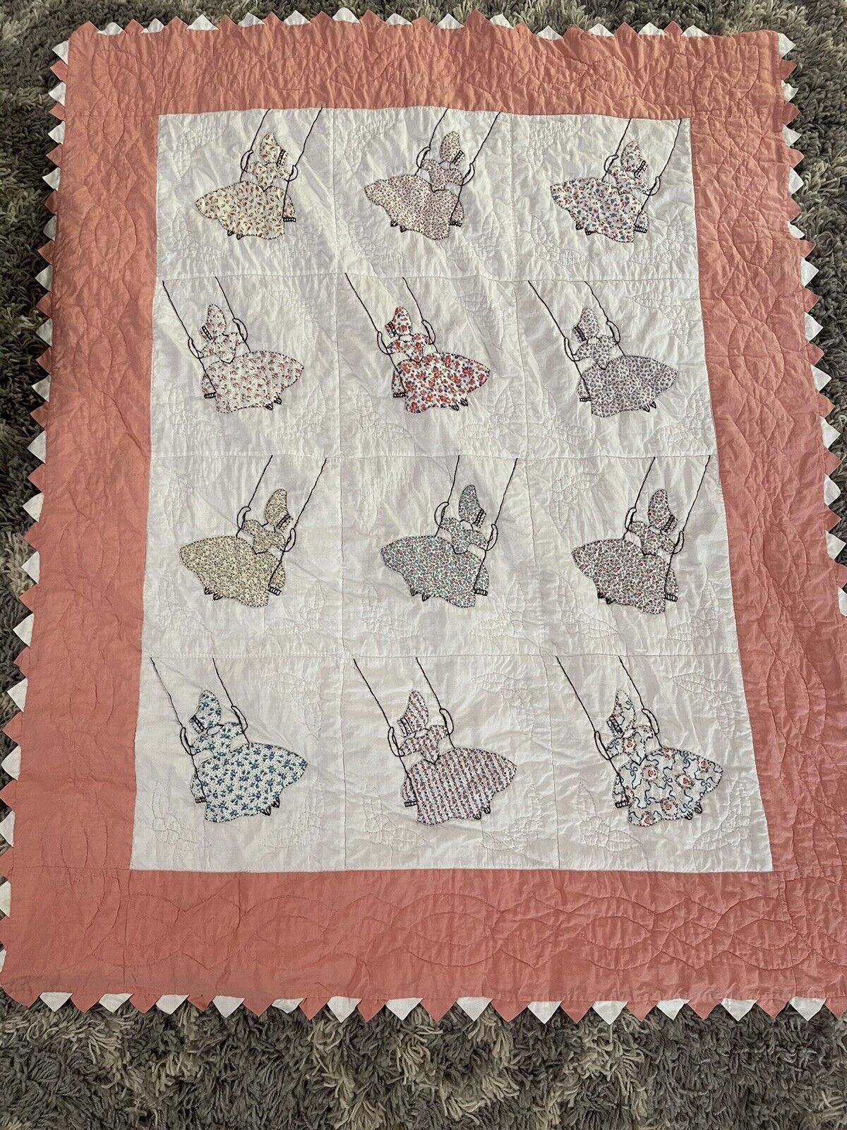 Small Sunbonnet Sue Swing - Baby Quilt Hand Embroidered/ Applique and Quilted