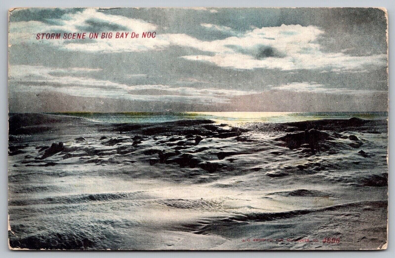 Big Bay Storm Scene De Noc Cancel Escanaba Michigan MI WOB Vintage PM Postcard