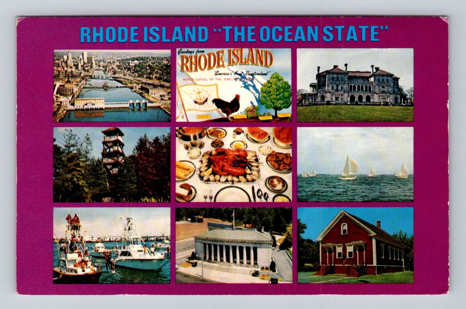 RI-Rhode Island, General Greeting, Points of Interest, Antique Vintage Postcard