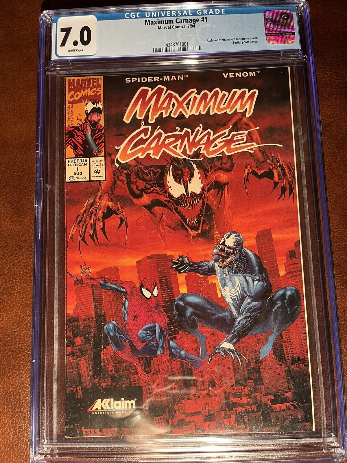 Maximum Carnage #1 CGC 7.0 1994 ACCLAIM Promo Spider-Man Venom RARE Comic