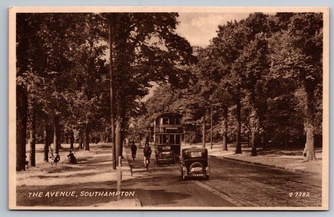 Southampton London The Avenue Classic Car Tram Trolley Bicycle Sepiatype