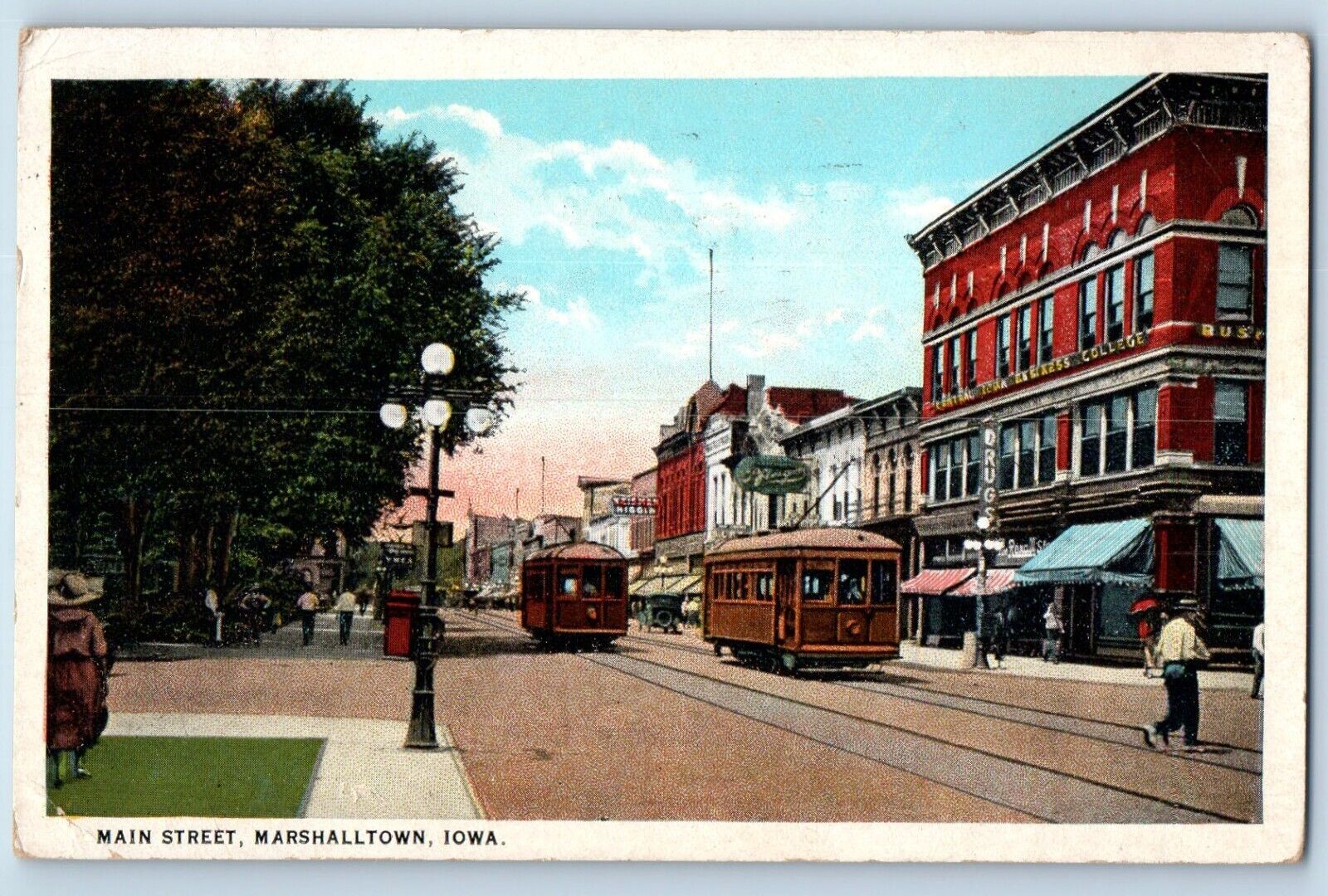 Marshalltown Iowa IA Postcard Main Street Exterior Building 1925 Vintage Antique
