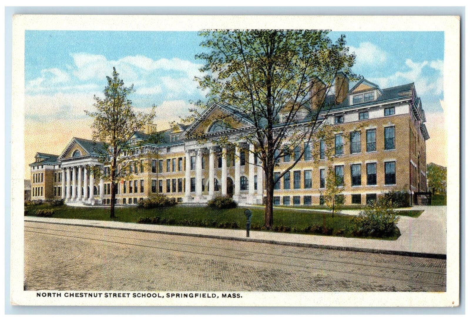 c1920's North Chestnut Street School View Springfield Massachusetts MA Postcard