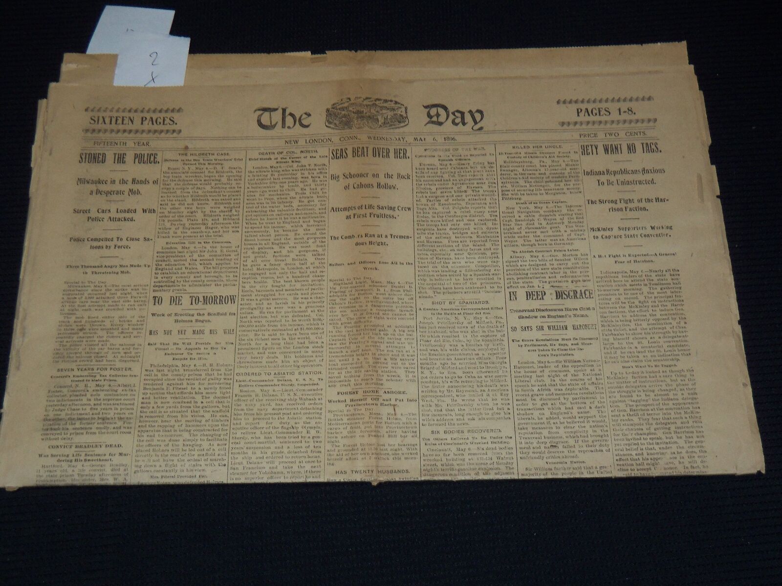 1896 MAY 6 THE DAY NEWSPAPER - NEW LONDON CONNECTICUT - NP 2152G