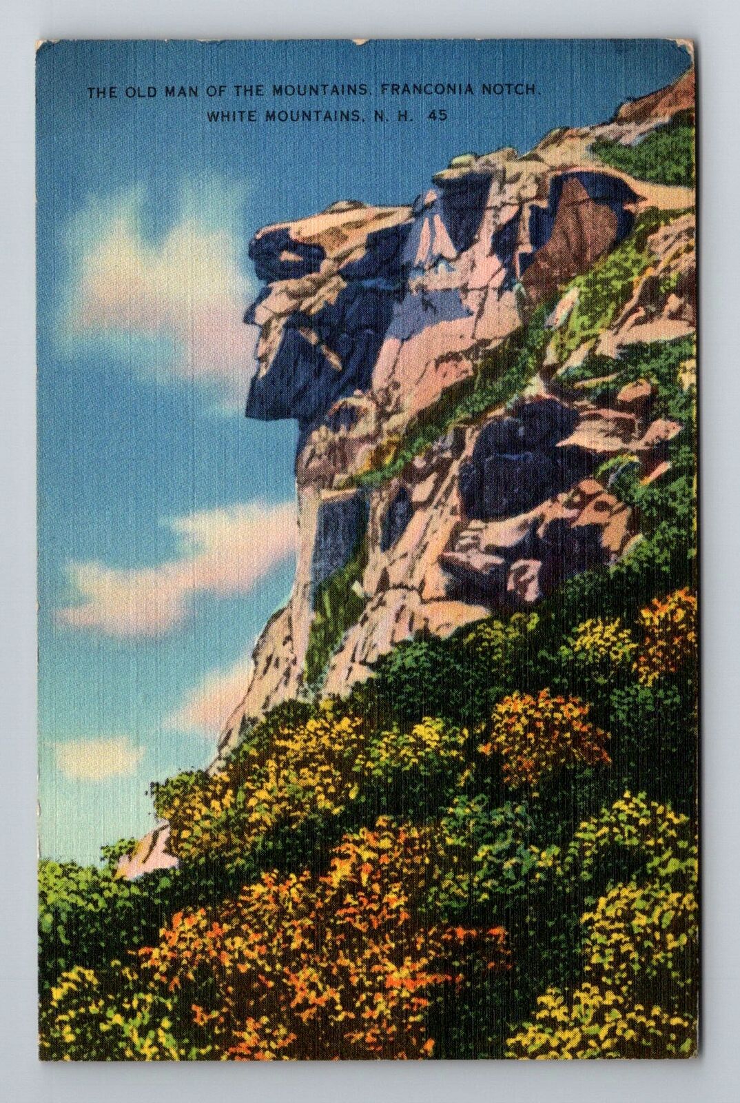 White Mountain NH-New Hampshire, Old Man Of The Mountain Vintage c1938 Postcard