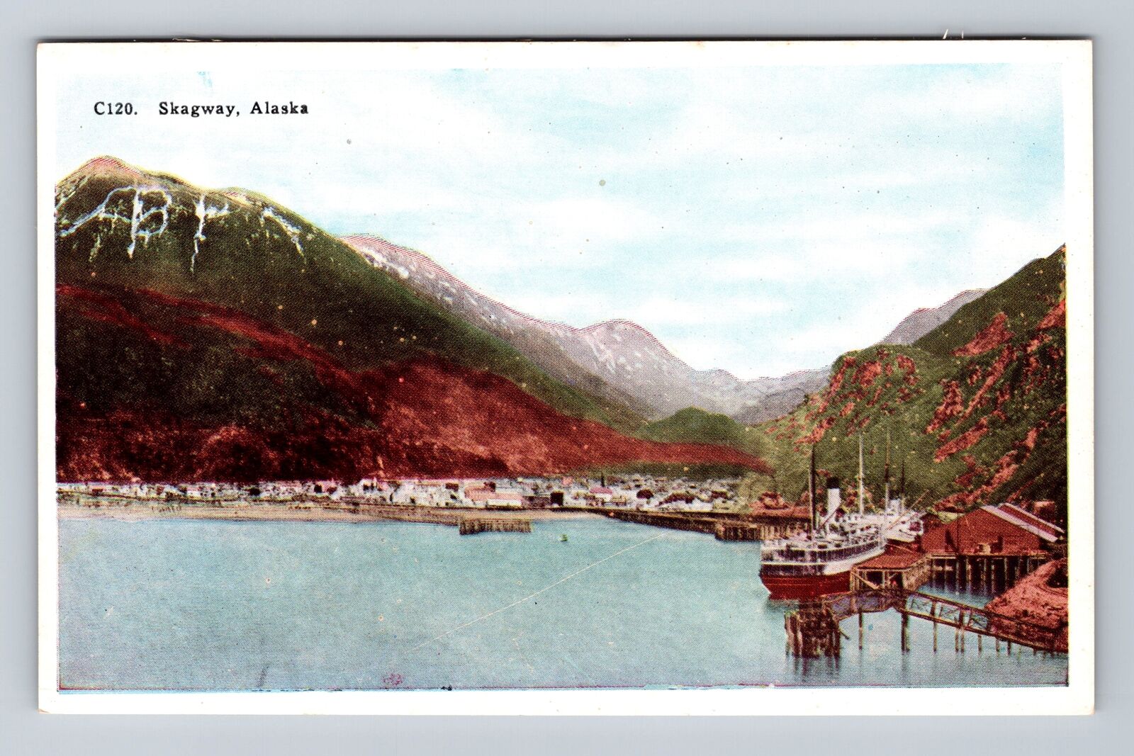 Skagway AK-Alaska, Scenic View Of City And Harbor, Antique, Vintage Postcard