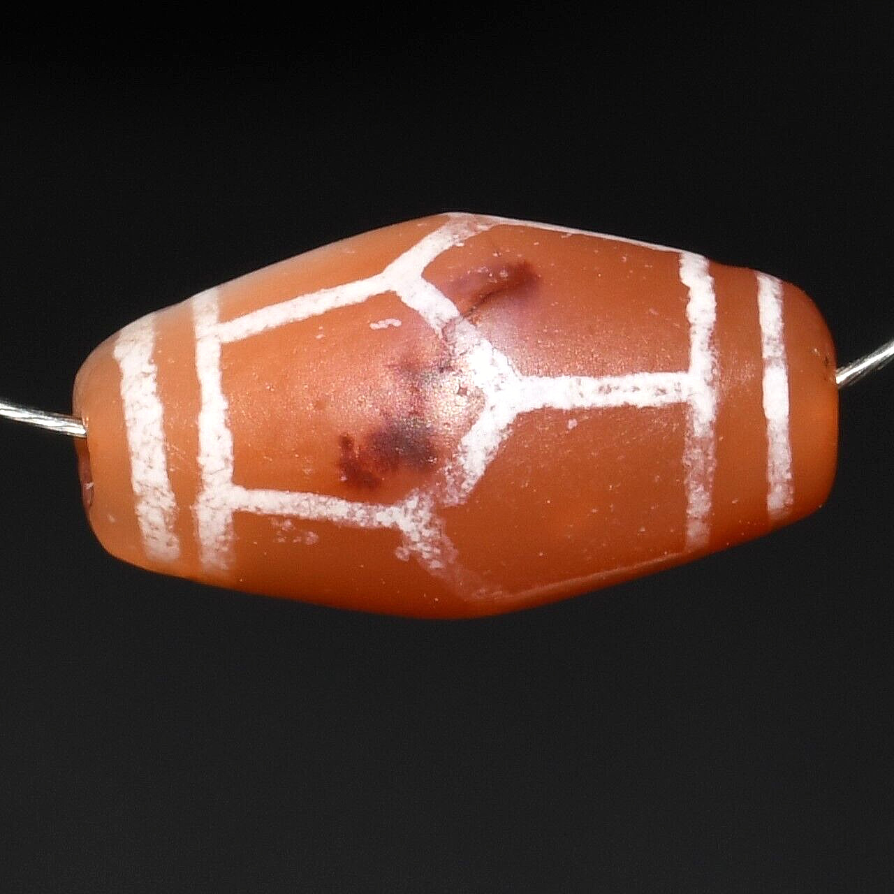 Ancient Central Asian Etched Carnelian Longevity Dzi Bead with Pattern