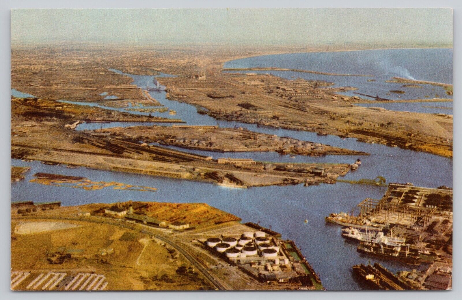 Long Beach California, Harbor Port Aerial View, Los Angeles, Vintage Postcard