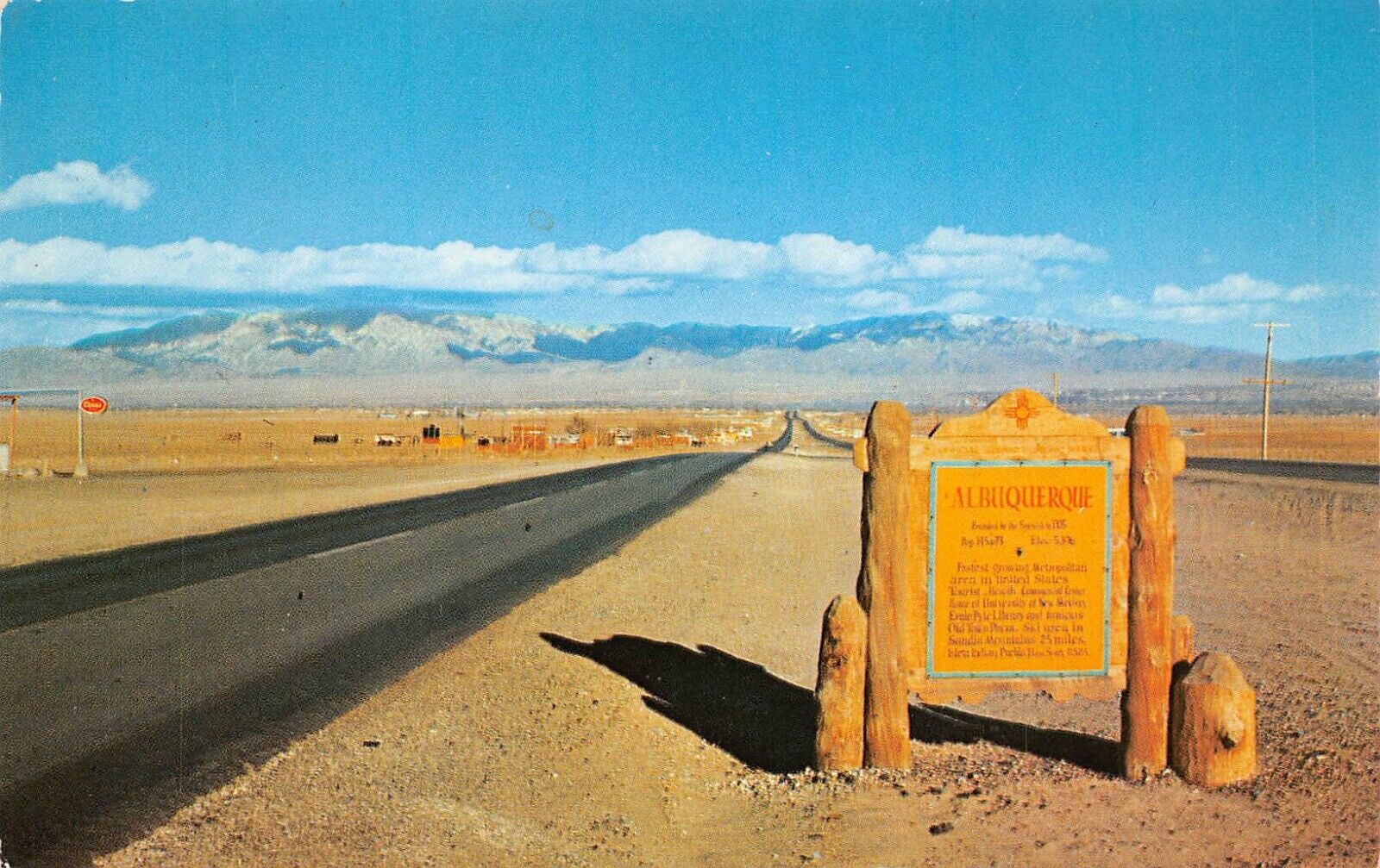 Albuquerque NM New Mexico Road Sign Rio Grande Valley Vtg Postcard C22