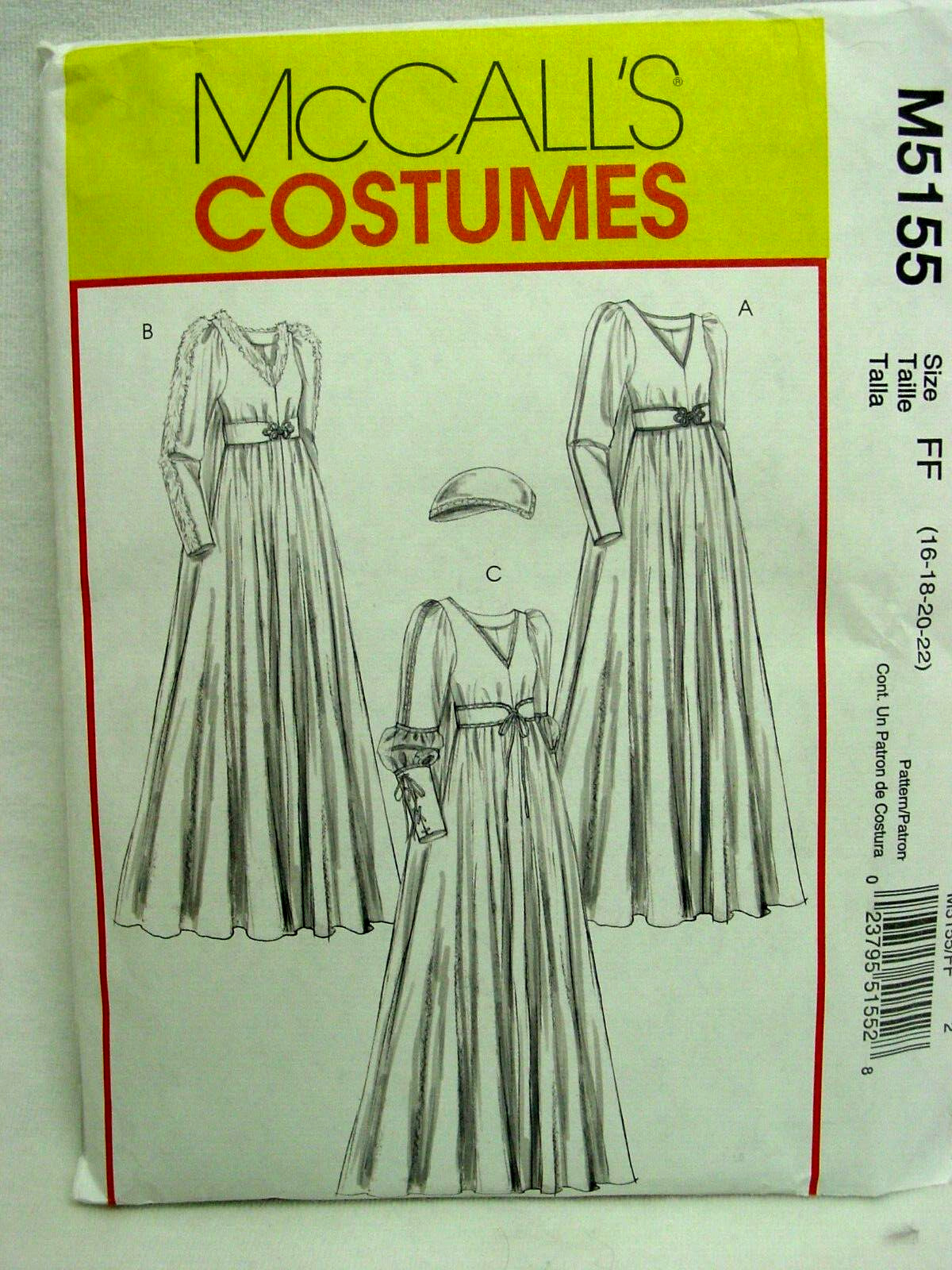 McCall\'s Misses\' Petite Renaissance Costume Pattern M5155 Size 16-22 UNCUT